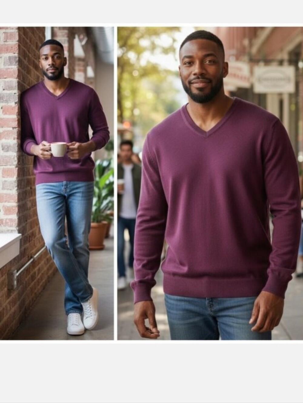 Banana Republic Luxury V-Neck Cashmere/Cotton/ Silk Sweater Plum Men's Large